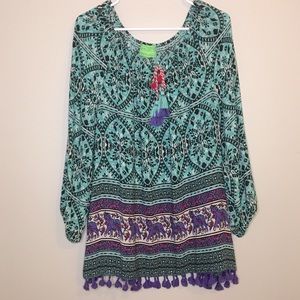 COPY - Pappagallo Scoop Neck Boho Tunic Top with Tassel Tie, XL